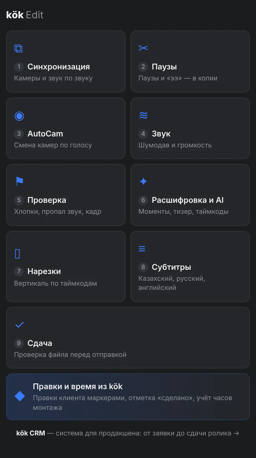 Главный экран kök Edit: 9 модулей